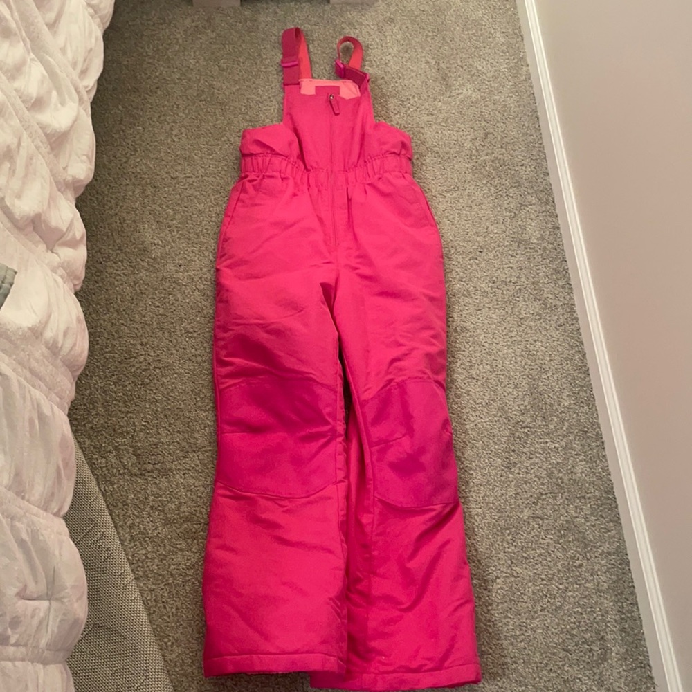 Girls hot pink bib overall snow pants size 10/12